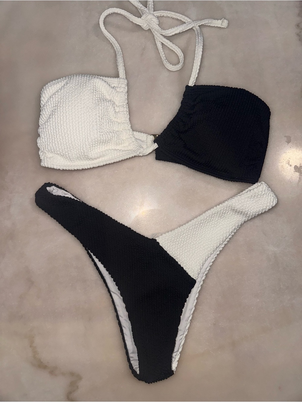 Two-Tone Black & White Bandeau Bikini Set